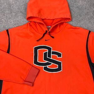 VTG Oregon State Beavers Hoodie Mens XL Orange‎ Nike Therma Center Swoosh Y2K
